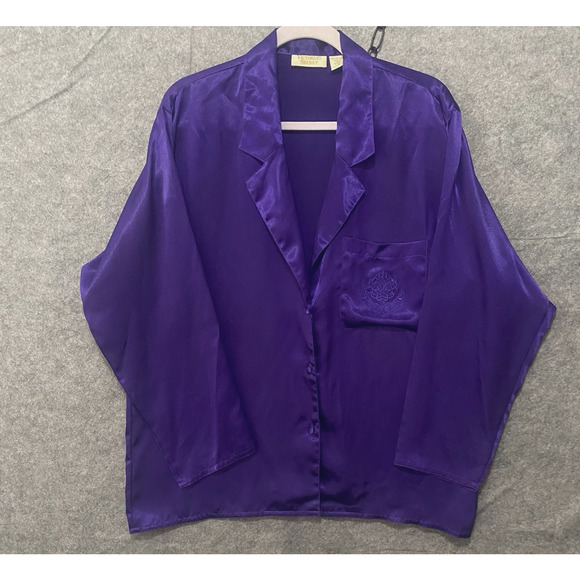 Victorias Secret Gold Label Satin Pajama Set Sz M Purple Crest‎ Lounge Luxury - Picture 3 of 13